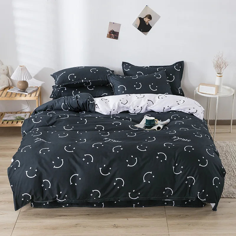 Decobites Letter Happy Little Dog Print Bedding Set for Single Double Bed, 3/4Pcs