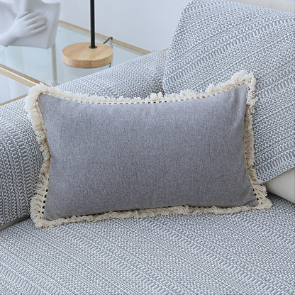 DecorBites™ Boho Style Tassel Pillow Cover Set for Sofa Bed, Beige Grey Blue Yellow
