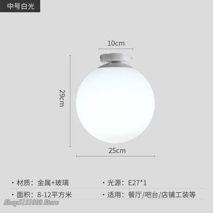 Lámpara de techo de bola de cristal DecorBites™: Lámpara redonda blanca moderna para cocina, pequeña lámpara de globo.