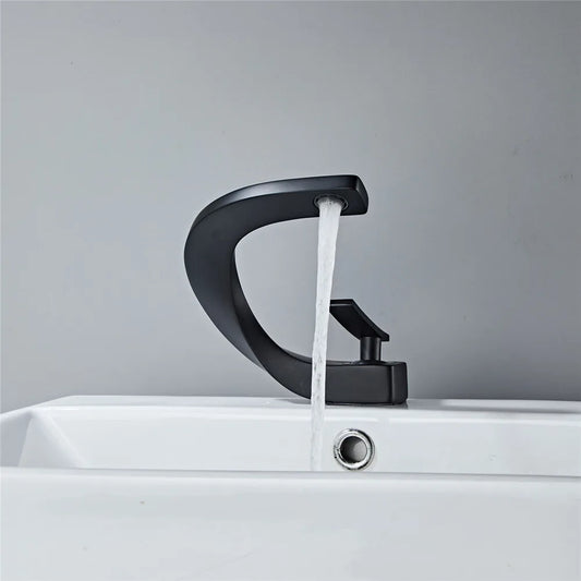 DecorBites™ Black Basin Faucet Brushed Gold Bathroom Mixer Tap Hot Cold Lavotory Chrome