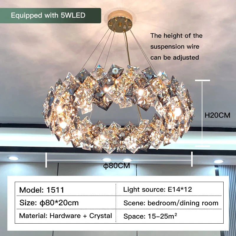 DecorBites™ Crystal Chandelier: High-End LED Pendant Light for Living Room, Dining Room & Kitchen