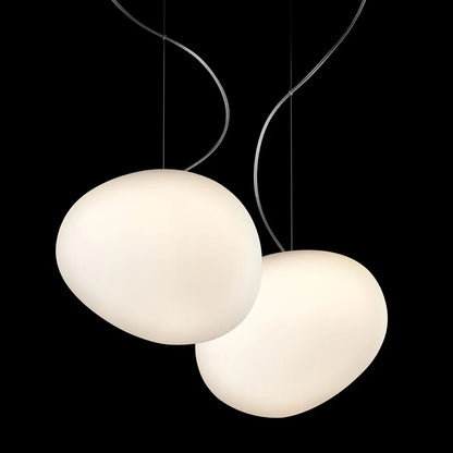 مصباح Foscarini Gregg المعلق باللون الأبيض من الزجاج الفقاعي مع أباجورة مصباح بتصميم إيطالي للاستخدام الداخلي في المنزل والمطبخ والمطعم وإضاءة الدرج