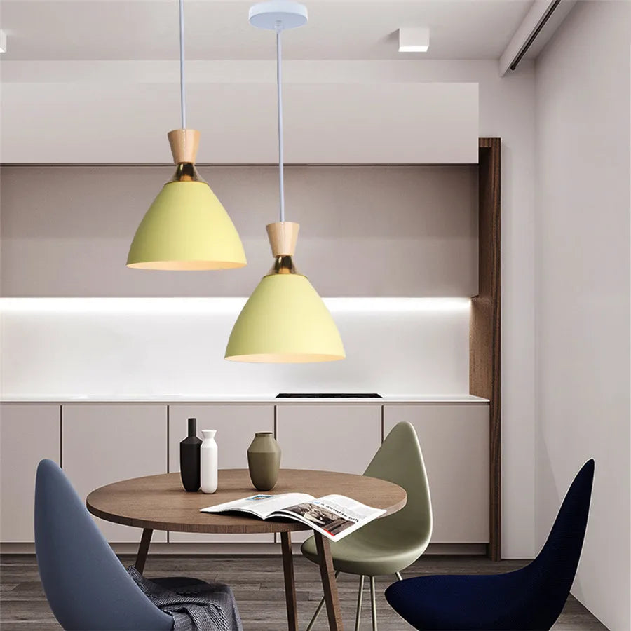 Nordic LED Pendant Light Yellow Glass Shade