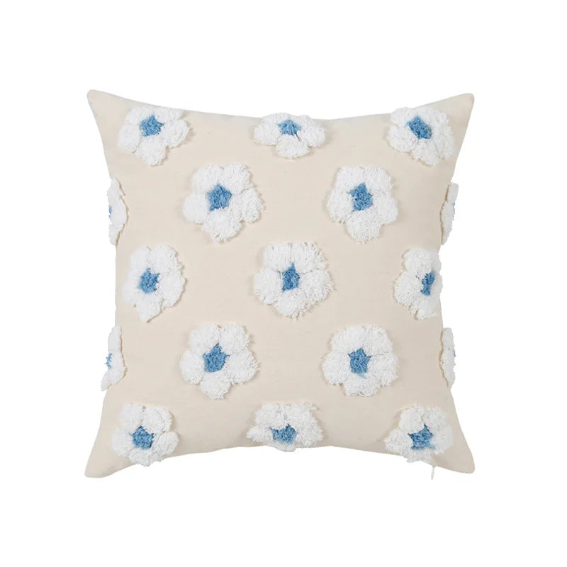DecorBites™ Daisy Flora Embroidered Cushion Cover - Home Decor Yellow Blue Flowers
