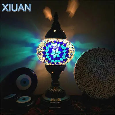 DecorBites™ Colorful Mosaic Table Lamp, Handmade Stained Glass Lampshade