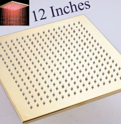 DecorBites™ Gold LED Square Rainfall Shower Head for Bathroom Faucet - Top Sprayer