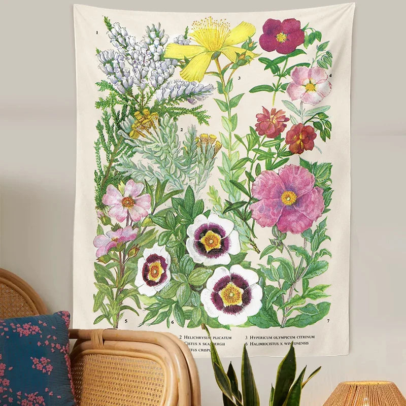 Decobites Vintage Floral Botanical Tapestry Wall Hanging for Elegant Home Decor