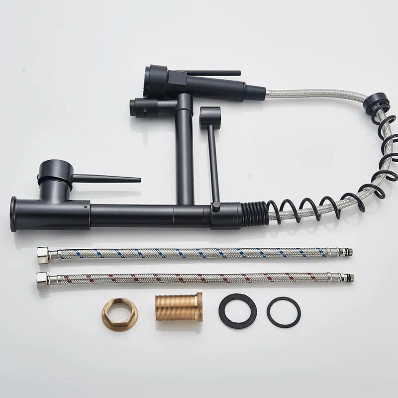 DecorBites™ Dual Spout Kitchen Sink Faucet - Matte Black Finish, Deck Mount Spring Mixer