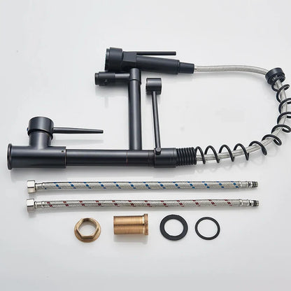 DecorBites™ Dual Spout Kitchen Sink Faucet - Matte Black Finish, Deck Mount Spring Mixer