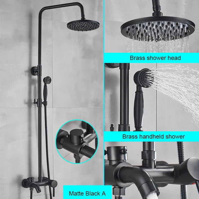 DecorBites™ Black Bathroom Shower Faucet Mixer with 8" Rainfall Shower, Wall Mount Tub Spout