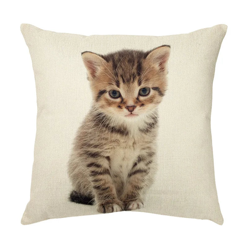 DecorBites™ Cute Cat Face Decorative Cushion Cover Soft Linen Pillow for Home Sofa