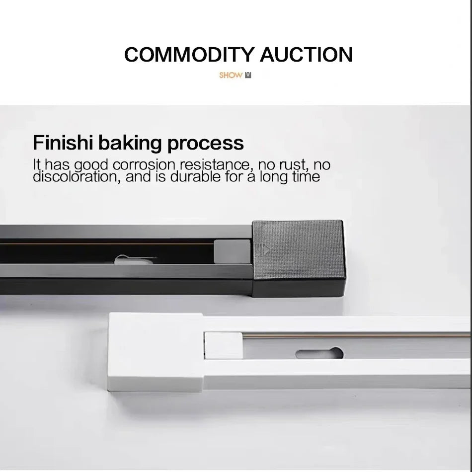 DecorBites™ 1 متر من الألومنيوم الأسود والأبيض موصل سلكي لمسار السكة الحديدية لتركيب كشاف الإضاءة