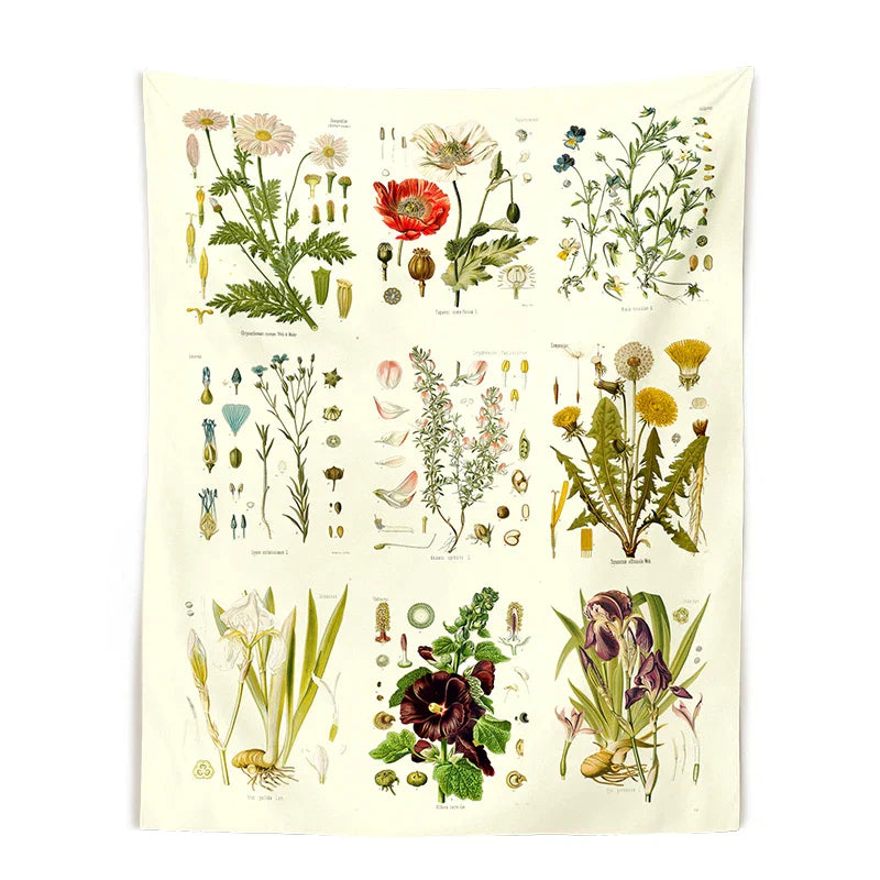 Decobites Wildflower Garden Tapestry Wall Hanging: Vintage Floral Art Tapestries for Colorful Home Decor