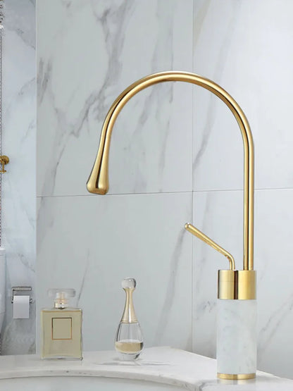 DecorBites™ Gold & Marble Basin Faucet: Single Handle Swivel Sink Water Crane