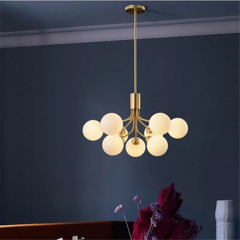 DecorBites™ Gold Glass Ball Chandelier: Luxury LED Lighting for Dining Room, Kitchen, Cafe