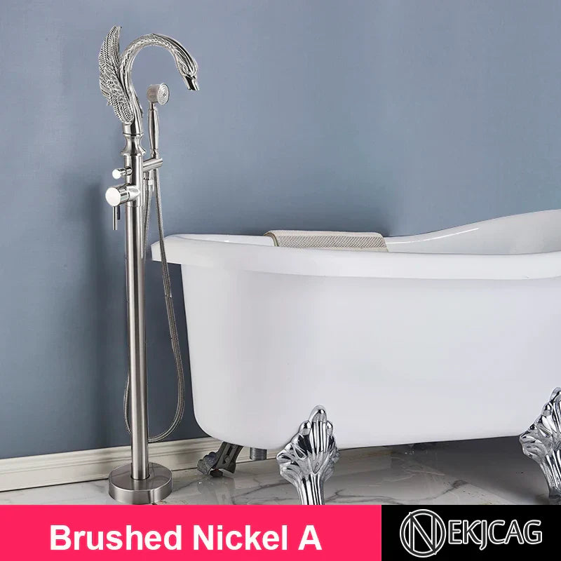 DecorBites™ Gold Swan Freestanding Bathtub Faucet with Handshower