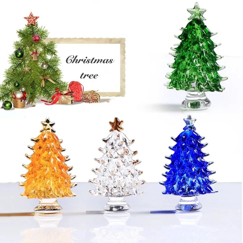DecorBites™ Crystal Christmas Tree Mini Figurine Handmade Glass Collectible Decoration