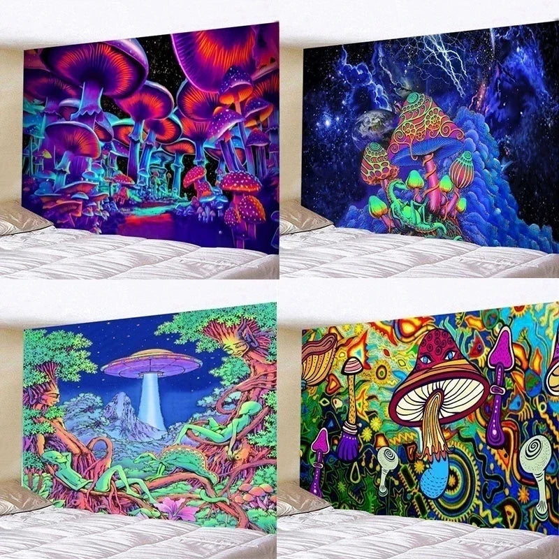 Decobites Illusory Mushroom Art Tapestry - Colorful Hippie Wall Hanging