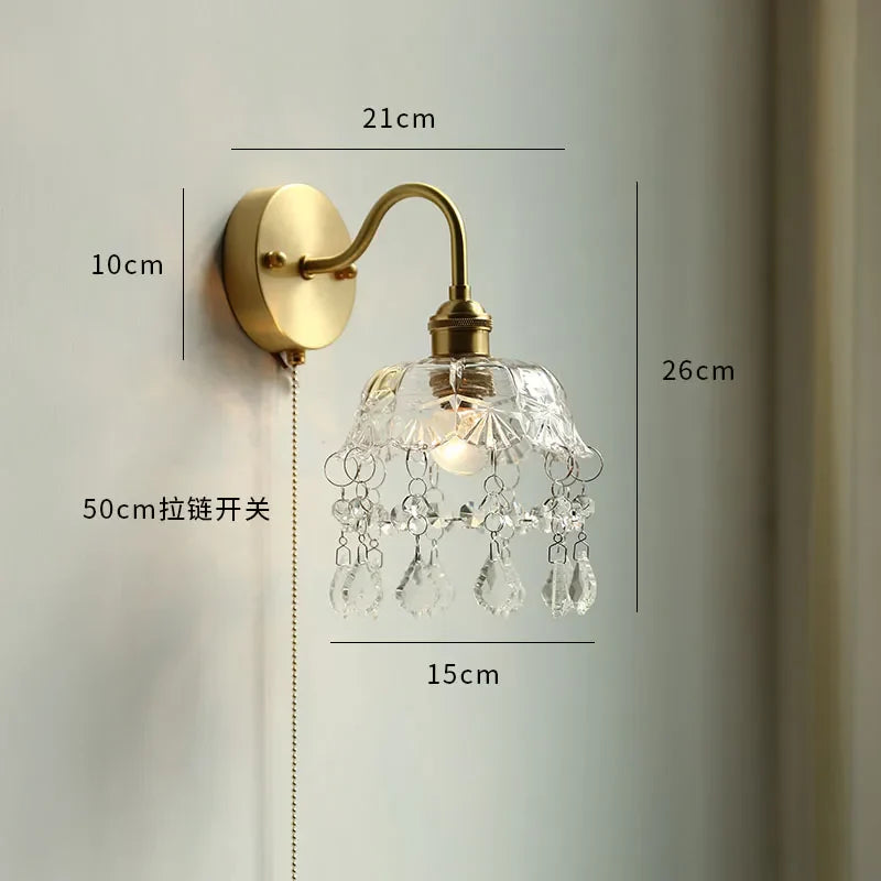 Aplique de pared de cobre con cadena para espejo de baño con luz LED de cristal DecorBites™