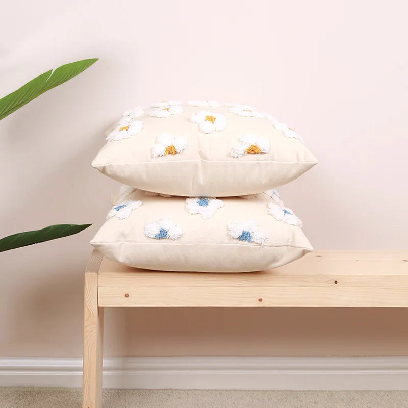 DecorBites™ Daisy Flora Embroidered Cushion Cover - Home Decor Yellow Blue Flowers