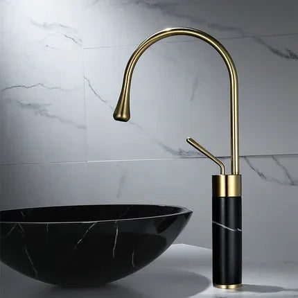 DecorBites™ Brushed Gold Brass & Marble Bathroom Sink Faucet