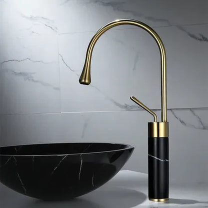DecorBites™ Brushed Gold Brass & Marble Bathroom Sink Faucet
