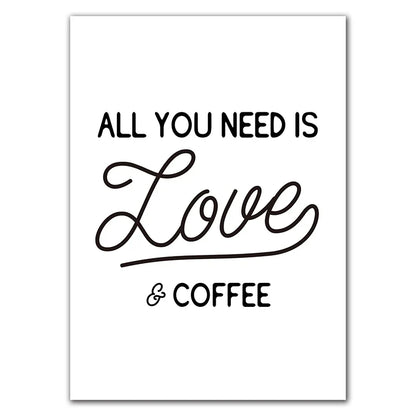 طباعة قماشية "Awakened Aromas" من DecorBites™ - اقتباسات من القهوة بالأبيض والأسود النوردية