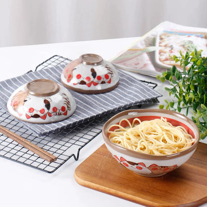 DecorBites™ Japanese Style Handmade Fortune Cat Ceramic Bowl - Eco-Friendly Porcelain Bowl