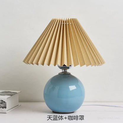 DecorBites™ Japanese Ceramic Table Lamps Living Room Pleated Skirt Lampshade Warm Bedroom Lighting