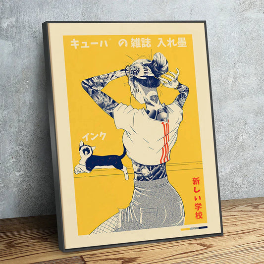 DecorBites™ Japanese Cat Poster Vintage Canvas Print for Retro Wall Art in Modern Home