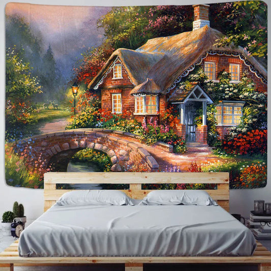 Fairy Tale Cottage Forest Tapestry - Decobites Bohemia Art Print Wall Hanging