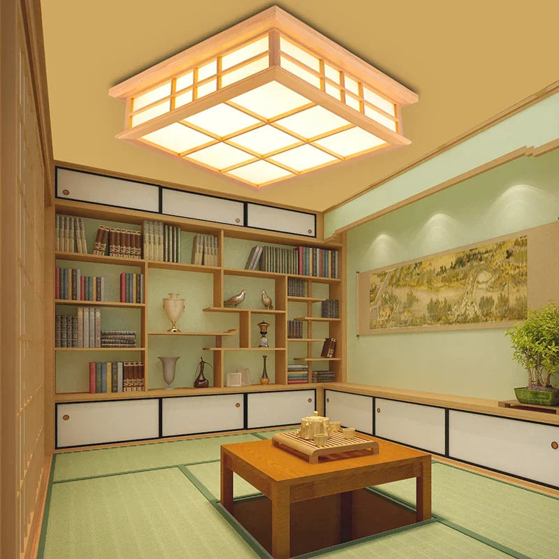 DecorBites™ Japanese Tatami Wood Ceiling Light LED, Dining Bedroom Study Room Lighting
