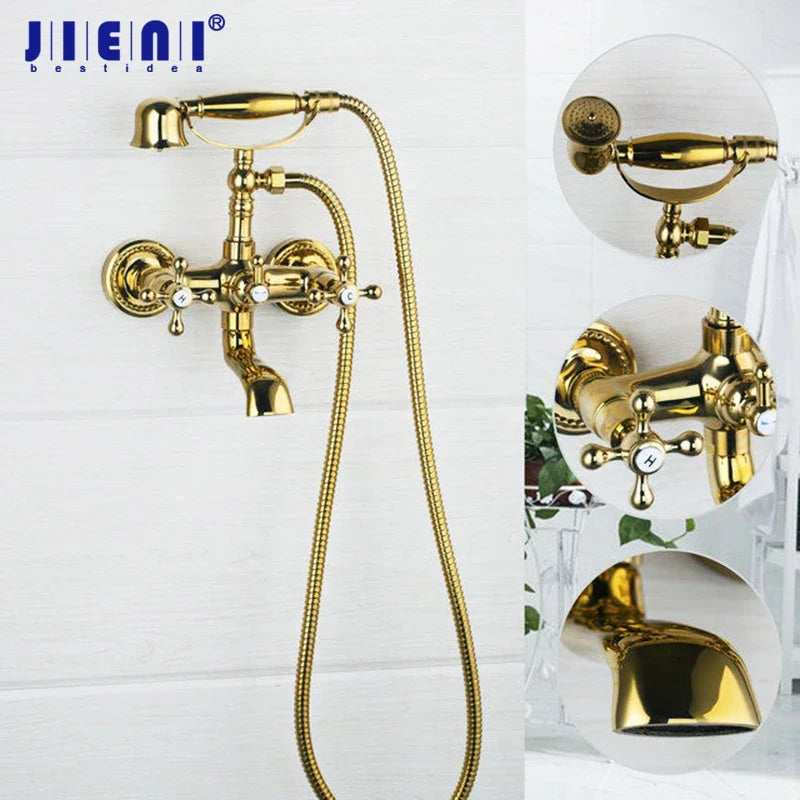 DecorBites™ Golden Double Handles Shower Faucet Mixer for Bathroom Sink and Bathtub