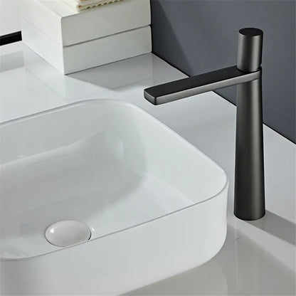 DecorBites™ Basin Faucet: Black/Grey Brass Bathroom Mixer Tap, Single Handle Hot Cold Lavatory