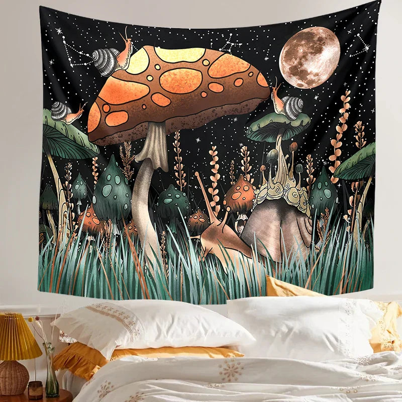 Decobites Mushroom Moon Psychedelic Snail Mandala Wall Tapestry Hippie Fantasy Decor