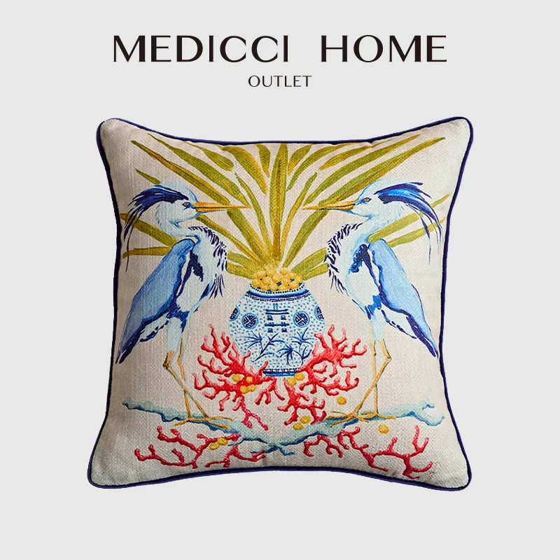 DecorBites™ Egret Bird Pattern Art Pillow Case for Bedroom, Living Room, Sofa Couch