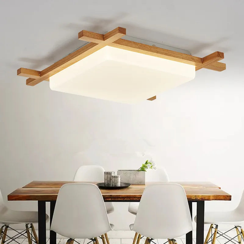 DecorBites™ Japanese Wood Ceiling Light Tatami Lamp Flush Mount Living Room Bedroom Square