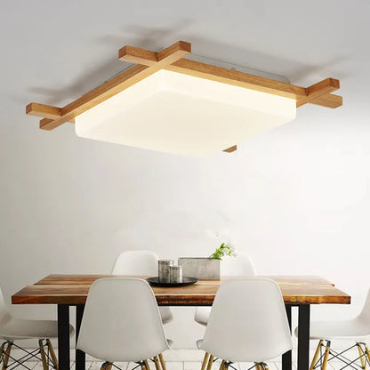 DecorBites™ Japanese Wood Ceiling Light Tatami Lamp Flush Mount Living Room Bedroom Square