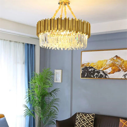 DecorBites™ Golden Stainless Steel K9 Crystal Chandelier for Elegant Dining Room Lighting