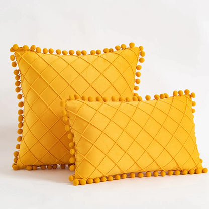 DecorBites™ Corduroy Striped Pompom Pillowcase for Bedroom Sofa Living Room