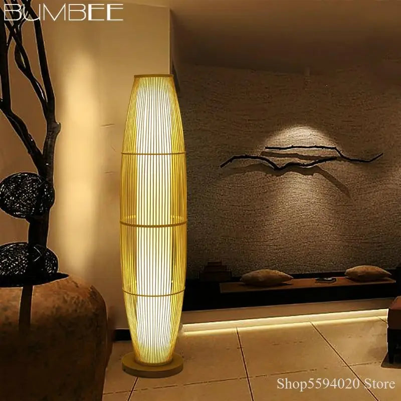 DecorBites™ Bamboo Floor Lamp: Modern Minimalist Living Room Standing Lamp