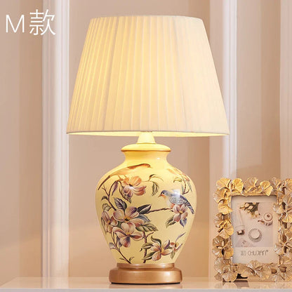 DecorBites™ Chinese Bird Flower Ceramic Table Lamp for Bedroom Living Room Bedside