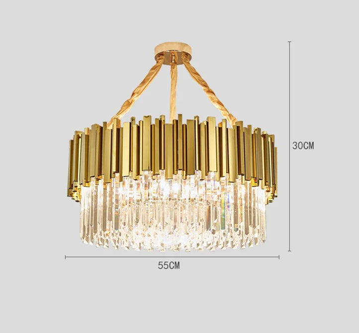 DecorBites™ Crystal LED Chandelier: Adjustable Metal Hanging Lamp for Living Room, Dining, Bedroom