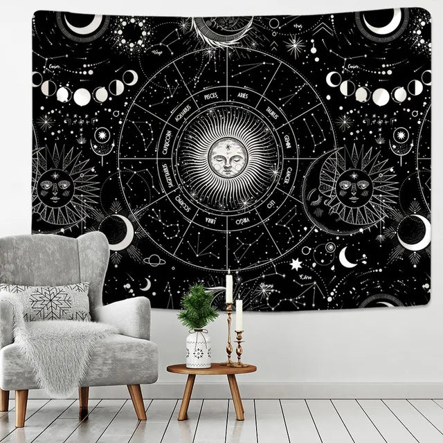 Decobites Sun Moon Mandala Starry Sky Tapestry Wall Hanging for Boho Home Décor