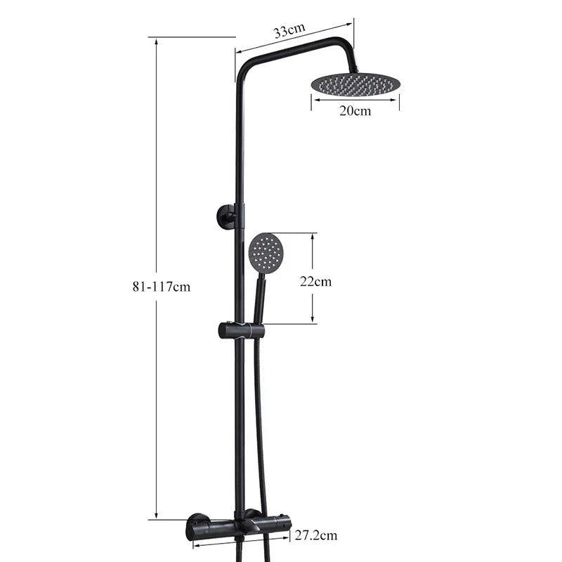 DecorBites™ Black Shower Faucet Set with Thermostatic Control and 8" Rainfall Head