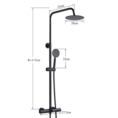 DecorBites™ Black Shower Faucet Set with Thermostatic Control and 8" Rainfall Head