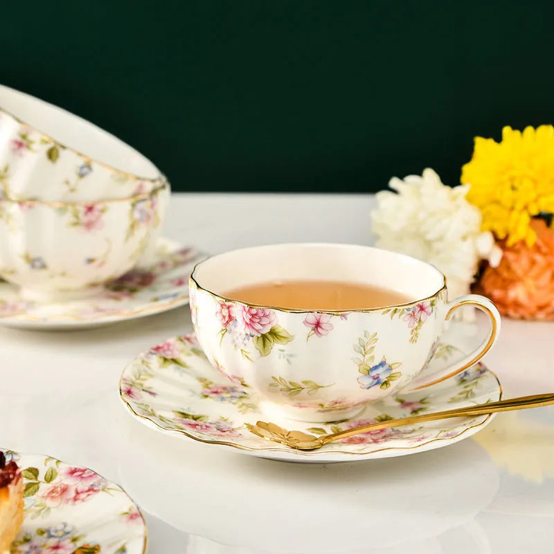 DecorBites™ Elegant Flower Tea Cup Set with Spoon & Saucer