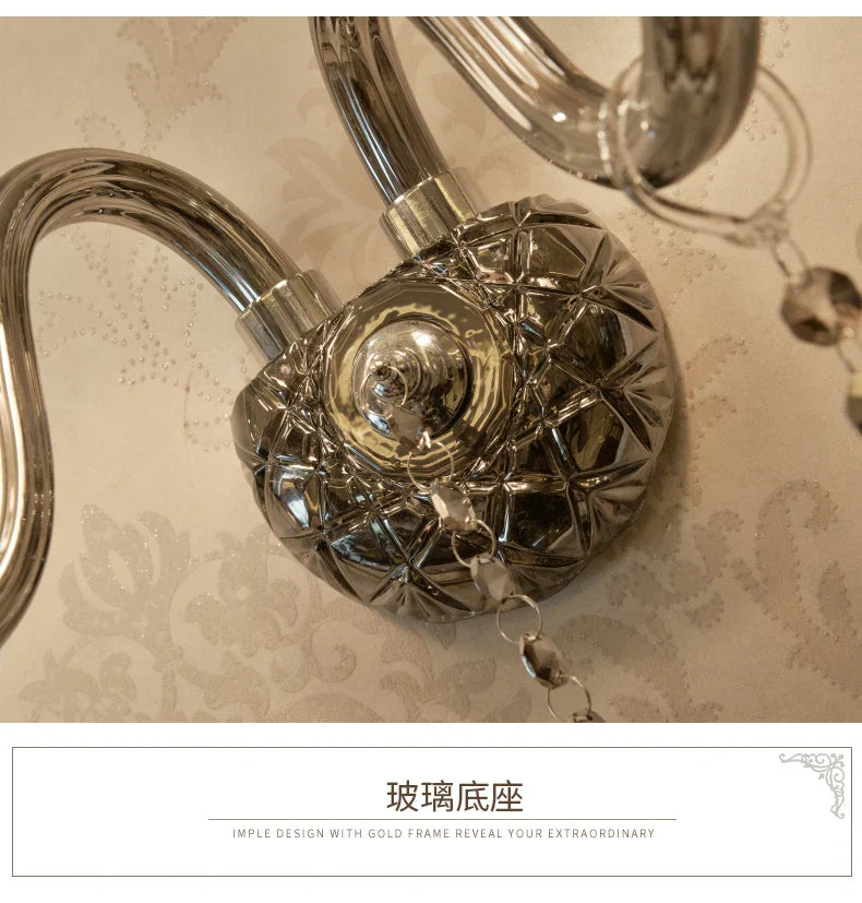 Lámpara de pared DecorBites™ Crystal: Pantalla gris humo, estilo europeo, doble cabezal