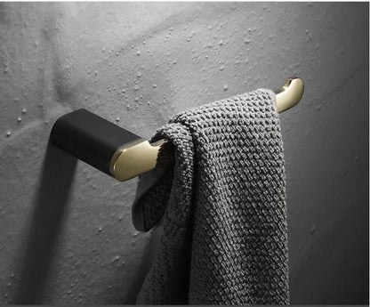DecorBites™ Gold & Black Bathroom Set - Shelf, Towel Rack, Holder, Brush Holder & More