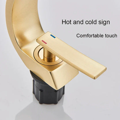 DecorBites™ Brushed Gold Basin Faucet, Deck Mounted Wash Basin Mixer for Bathroom